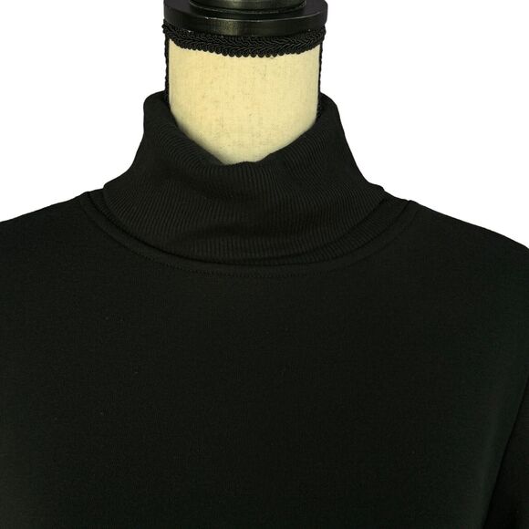 Karen Scott Sport Small Fleece Turtleneck Sweatshirt Long Sleeve Slits Black New - Picture 2 of 8